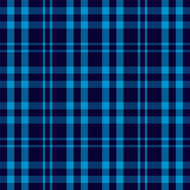 格子花格图案在蓝色印花织物纹理图片下载