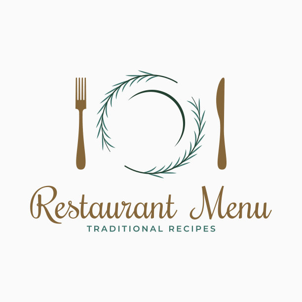 带有叉、刀和迷迭香的盘子标志图片下载