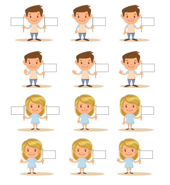 可爱的男孩和女孩展示手的符号和旗帜图片下载