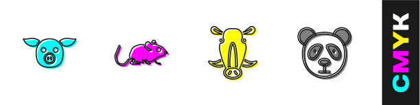 设猪鼠野猪头和可爱的熊猫脸图片下载