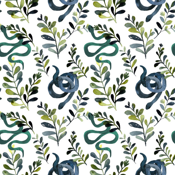 水彩手绘无缝图案草蛇。图片下载