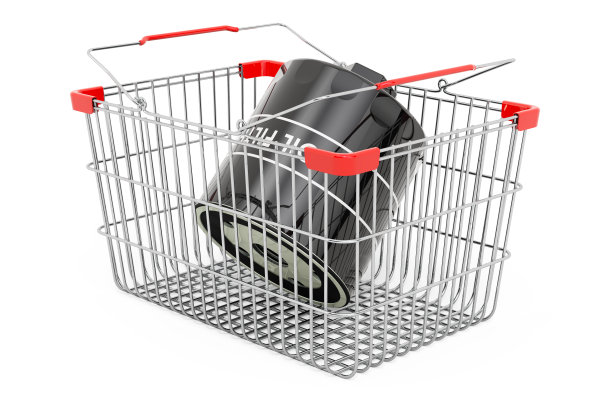 购物篮与汽车滤油器，3D渲染孤立的白色背景图片下载