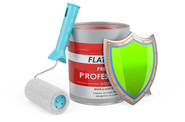 油漆罐和滚筒刷，屏蔽，3D渲染隔离在白色背景图片下载