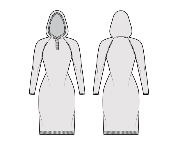 罗纹领，长插肩袖，修身，长及膝，罗纹镶边图片下载