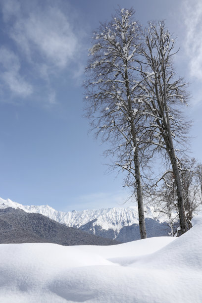 冬季山地景观，度假胜地“红波利亚纳”，索契，俄罗斯图片下载