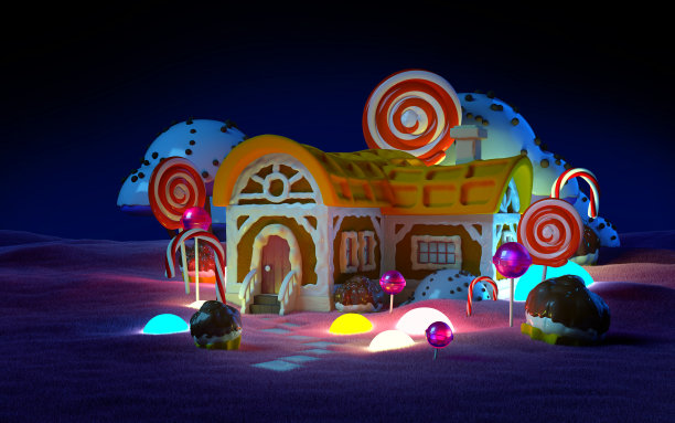 姜饼屋粉红田野之夜图片下载