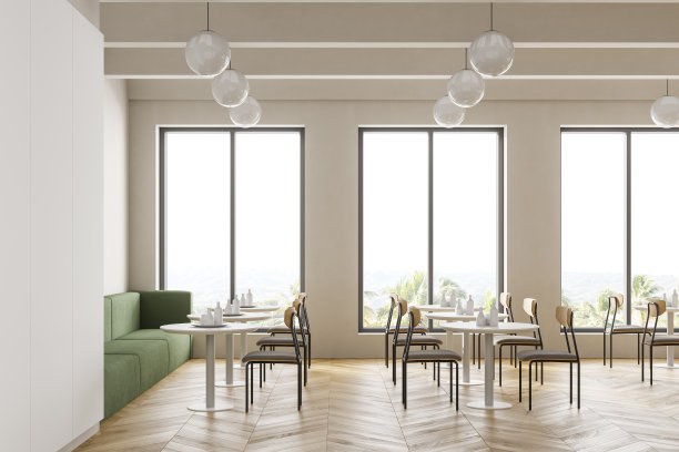 餐厅、大学餐厅、咖啡厅、酒店吧台。学校、学院或办公室的餐厅内部。图片下载