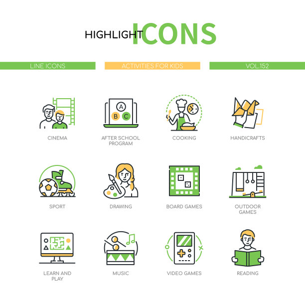 为儿童活动设计系列图标风格套装图片下载