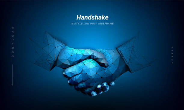 由点和线连接形成的握手图形。科学技术的概念。神经丛的轮廓线和点。象征未来或创新。低聚线框。图片下载