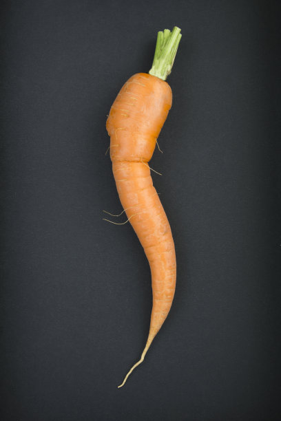 丑陋的食物。胡萝卜在黑暗背景的中心。前视图。图片下载