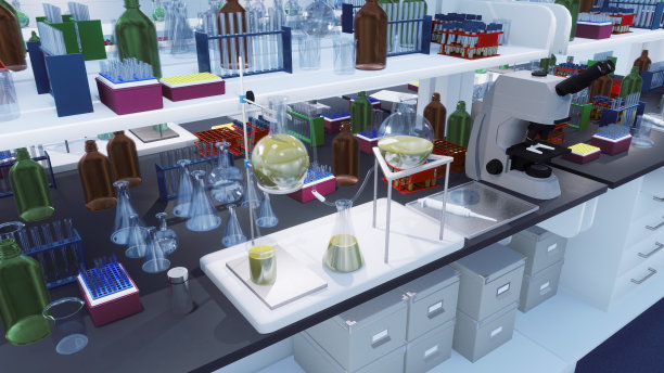 工作场所的桌子在科学医学实验室3D图片下载