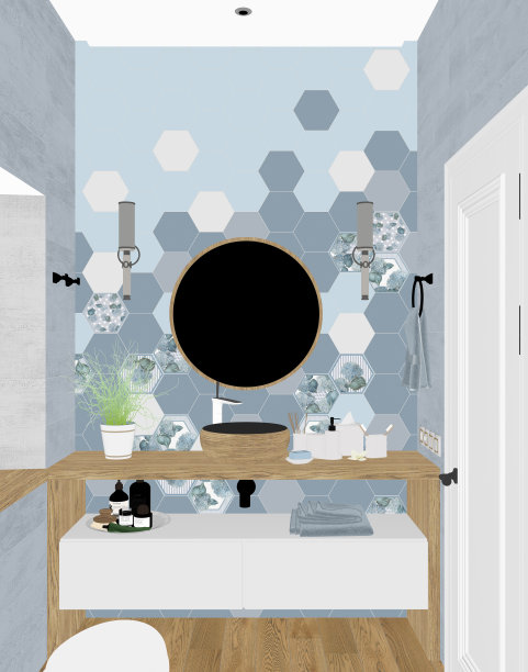 当代浴室设计理念，3D插图图片下载