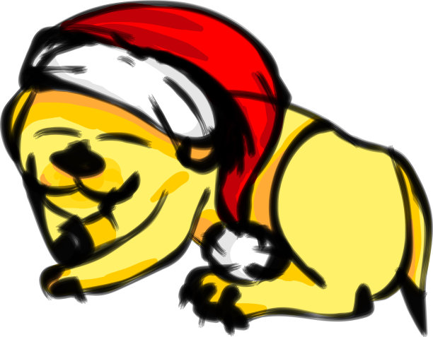 圣诞狗戴着红色的圣诞老人帽图片下载