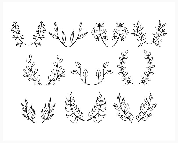 涂鸦花环设置图标孤立的白色素描图片下载