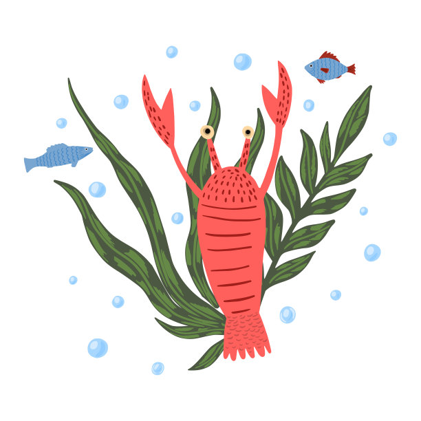 用鱼和海藻组成小龙虾图片下载