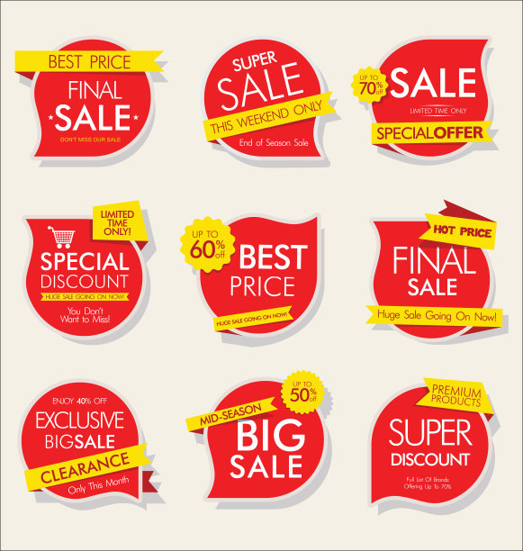 收集红色的销售贴纸和标签图片下载