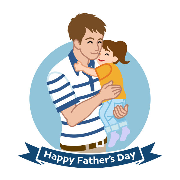 身穿Polo衫拥抱孩子的父亲——父亲节剪贴画图片下载