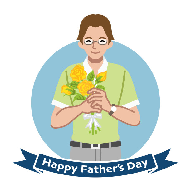 微笑着戴眼镜的男人拿着黄色玫瑰花束-父亲节剪辑艺术图片下载