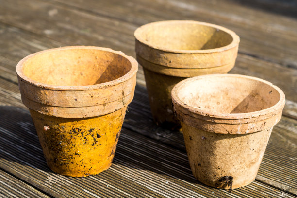 旧花盆在花园里图片下载