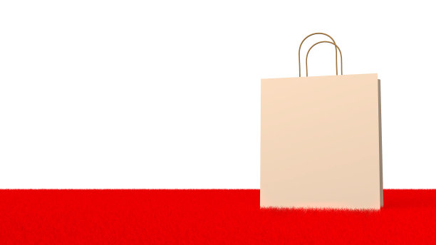 红地毯上的环保纸袋，白色的圣诞背景。——3 d渲染图片下载