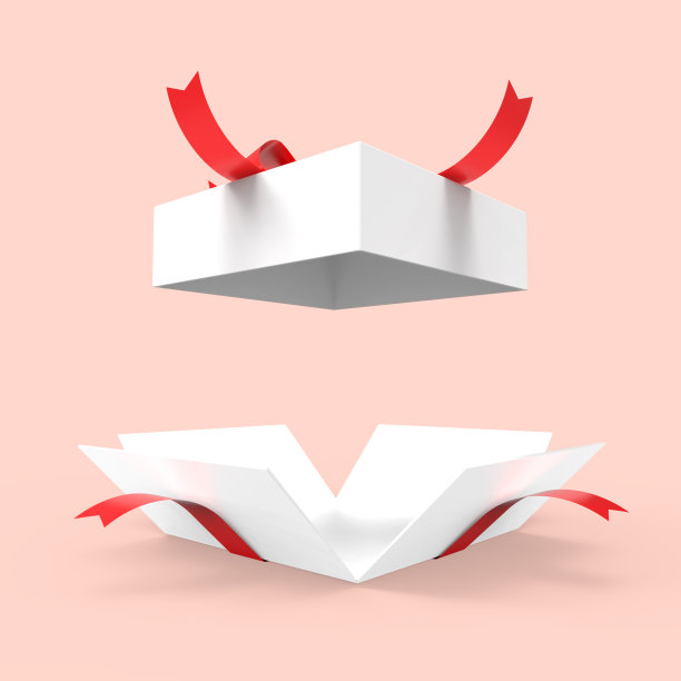 礼盒打开惊喜空白/ 3D渲染图片下载