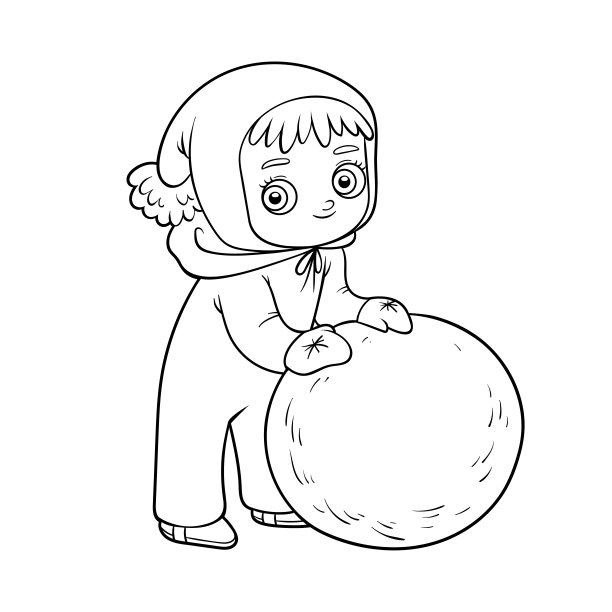 涂色书，女孩和一个雪球图片下载