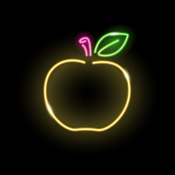 霓虹灯苹果图标孤立在黑色背景。维生素，健康食品，鲜榨果汁概念为标志，横幅。矢量10 EPS插图。图片下载