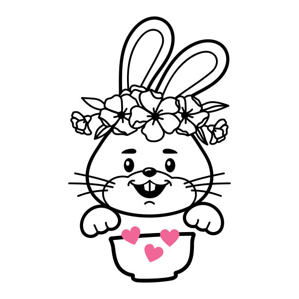 兔子与谷类碗，婴儿衣服打印，兔子脸矢量插图图片下载