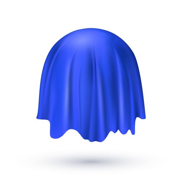 覆盖圆形物体的蓝色布料。丝绸面料挂在礼物上，惊喜显示矢量插图。面纱下隐藏着圆形的秘密装饰。神秘的演讲活动图片下载