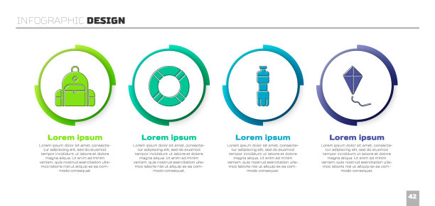 设置徒步背包、救生圈、瓶子和水图片下载