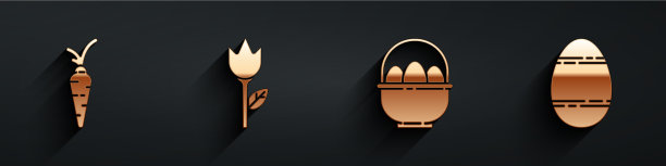 在胡萝卜花郁金香花篮中放置复活节彩蛋图片下载