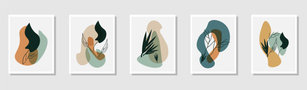 设置植物墙艺术画树叶图片下载