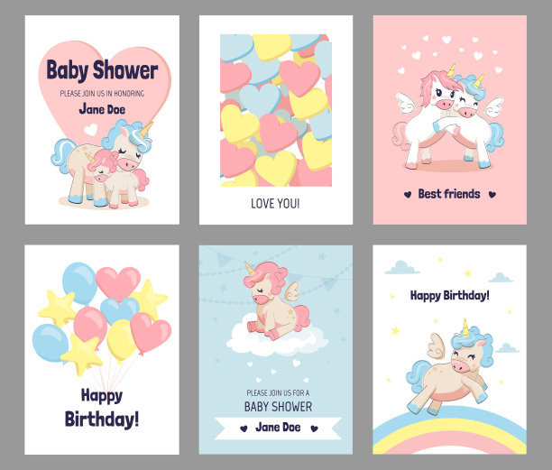 贺卡与独角兽，有趣的明信片与图片下载