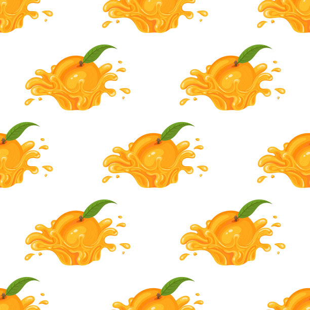 无缝图案与鲜桃汁飞溅图片下载