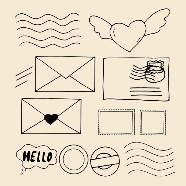 邮票和邮资信封心集图标图片下载