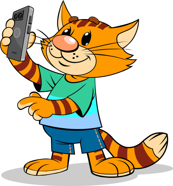 卡通红猫与智能手机图片下载