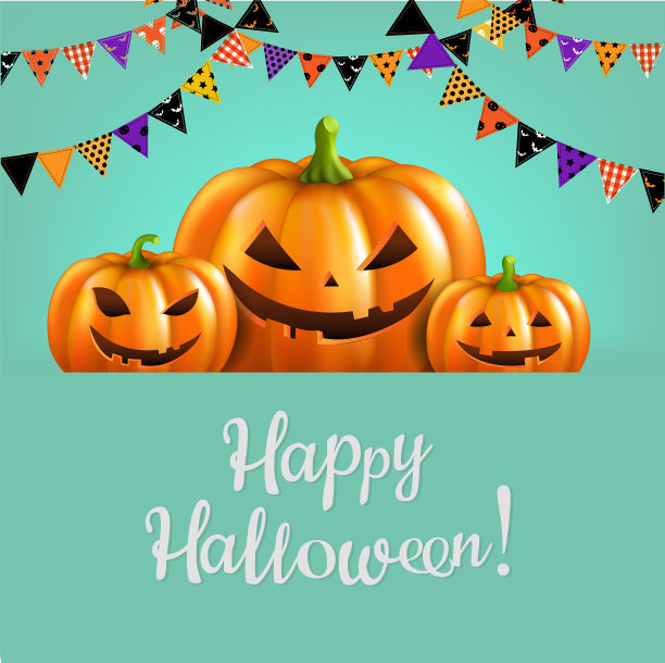 三个南瓜孤立的蓝色背景图片下载