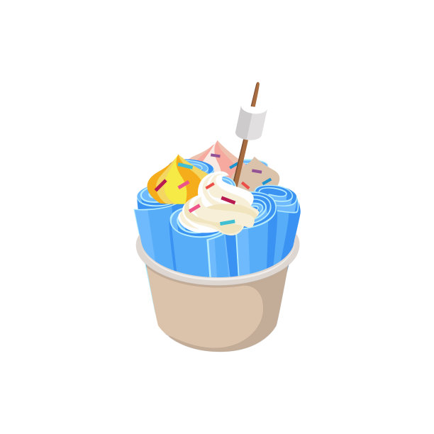 夏日甜点卷冰淇淋配上鲜奶油和棉花糖图片下载