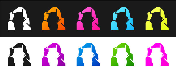 设置大峡谷图标孤立的黑色和白色图片下载