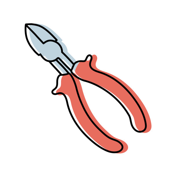 钳子草图。施工工具。彩色矢量仪器示意图图片下载