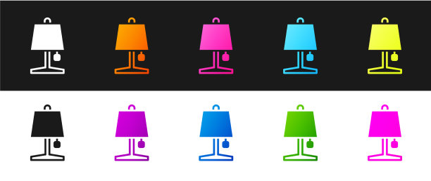 设置台灯图标隔离在黑色和白色图片下载