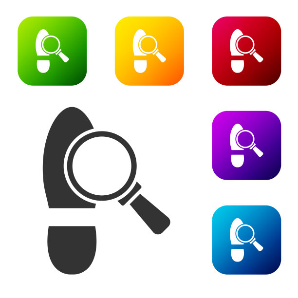 黑色放大镜与脚步图标图片下载