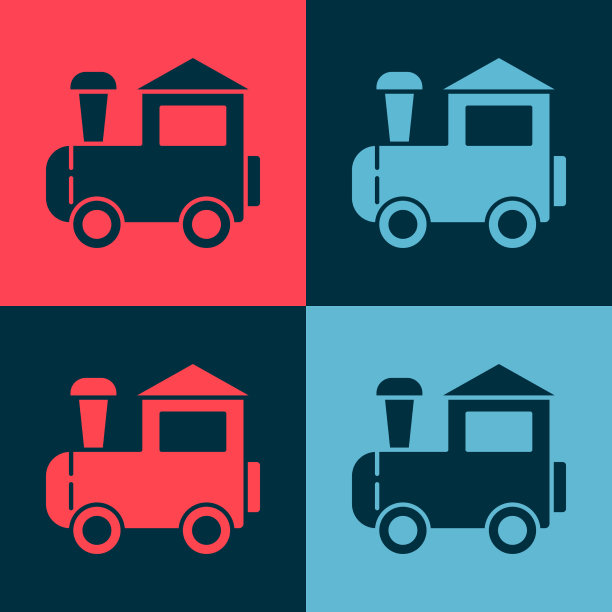 波普艺术玩具火车图标孤立的颜色图片下载