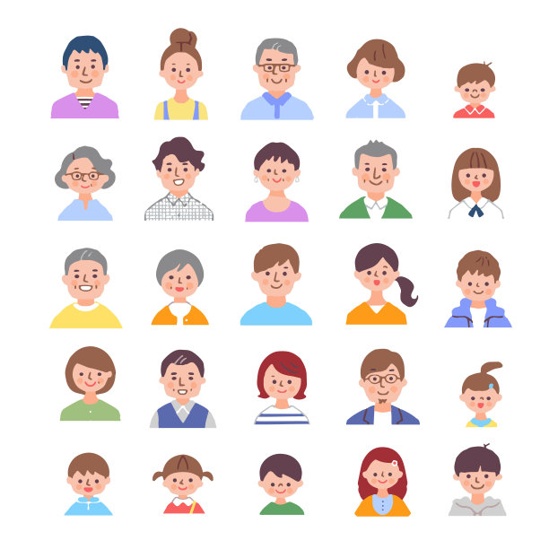 各种世代的脸图标集图片下载
