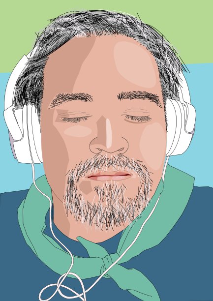 成年男性闭着眼睛戴着耳机听音乐。图片下载