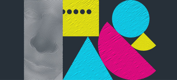 矢量模板与原始形状元素和人的脸。现代艺术图形。宣传册、海报、横幅或传单的插图。图片下载