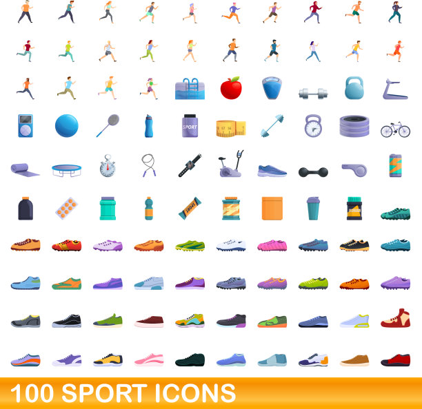 100运动图标设置卡通风格图片下载