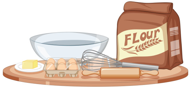 面包工具与面包配料在白色背景图片下载