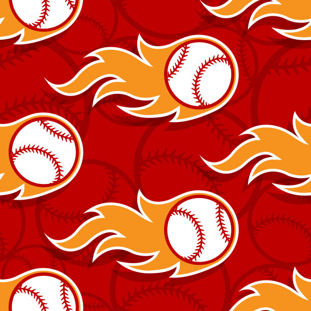 棒球图标和火焰无缝图案矢量数字纸设计图片下载
