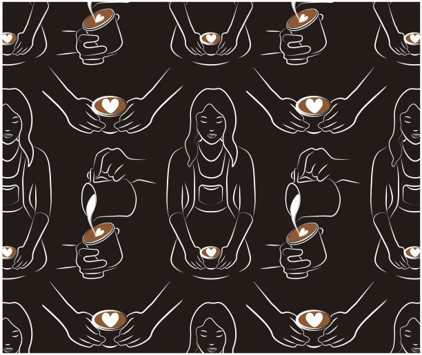 涂鸦女人拿着一杯热巧克力，卡布奇诺，浓缩咖啡。图片下载